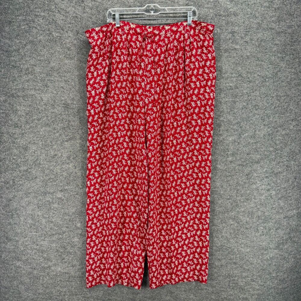 Jones & Co. Pajama Pants Women L Large Red Floral Drawstring High Rise Rayon